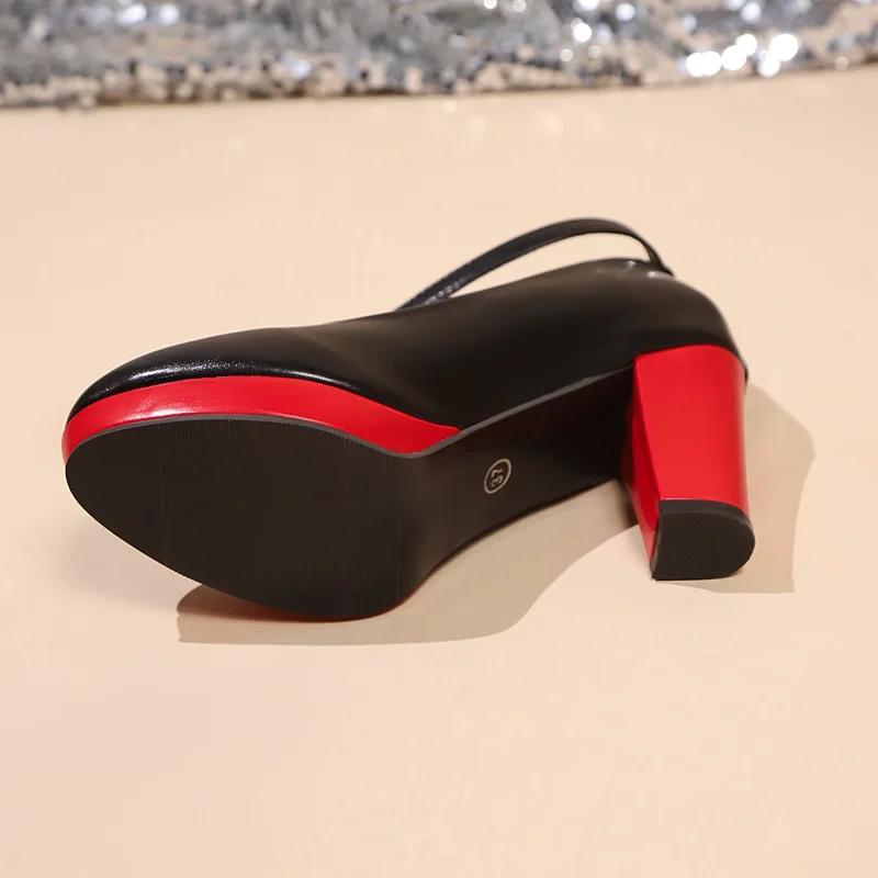 Fashion Sexy Platform Pumps Woman 2025 Fashion Super High Heels Shoes for Women Ankle Buckle Chunky Black Flock Square Heel Party Shoes