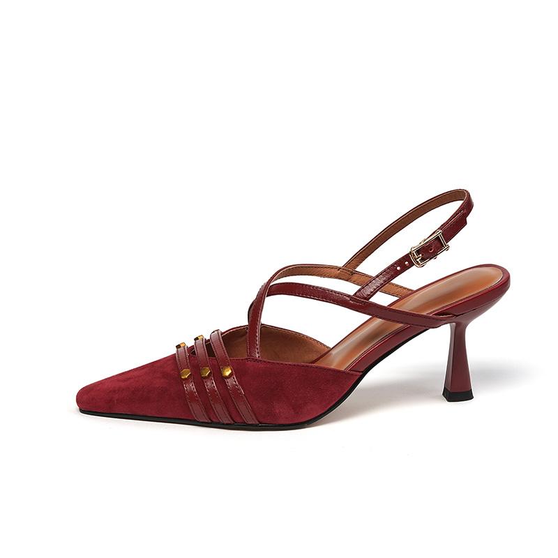 

Fashion 2025 New French Sexy Feminine Pumps Retro Pointed Toe Slingbacks Ladies Shoes Buckle Strap Suede Leather Heels Shoes Women Shoes 40
