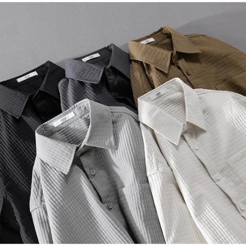 Spring Autumn Long Sleeve Shirt Men Daily Casual Men Shirts Turn-down Collar Solid Color Shirts with Pocket Simple Style Men Tops