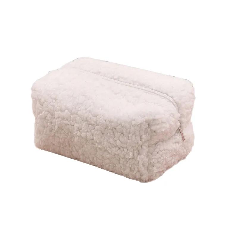 Lamswol Bont Make-up Tassen voor Vrouwen Zachte Reis Cosmetische Tas Organizer Koffer Dame Meisjes Make-up Koffer Benodigdheden Opbergtas
