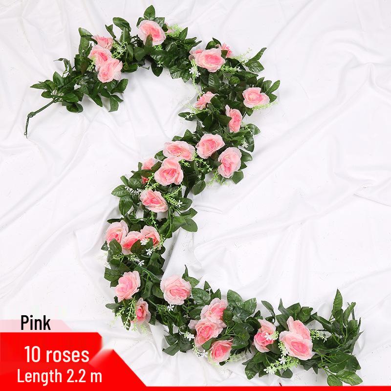 Artificial Rose Vine Ceiling Decor with Rattan for Living Room and AC Pipe Cover