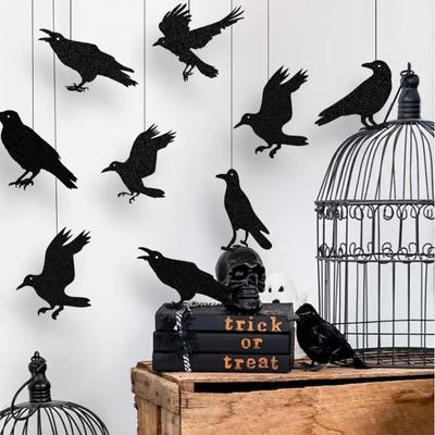 9/45PCS Halloween Decor Stickers Black Crow Bird Wall Door Window Hanging Ornaments Halloween Party DIY Horror Decoration Props