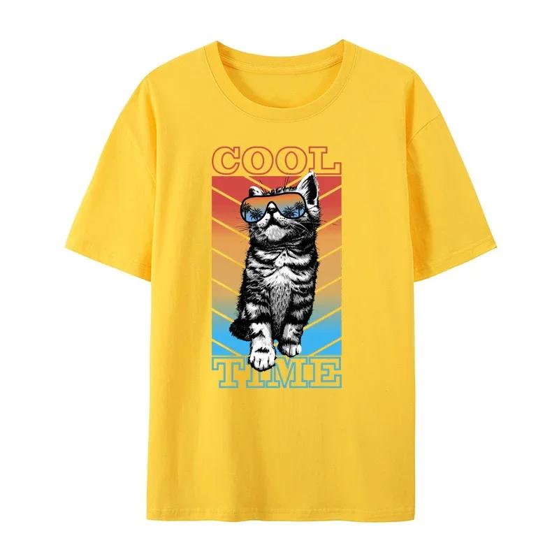 Neues Sommer Herren Kurzarm Modisches und Hübsches Katzenmuster Cooles Hip-Hop Rundhals Baumwoll Vielseitiges T-Shirt