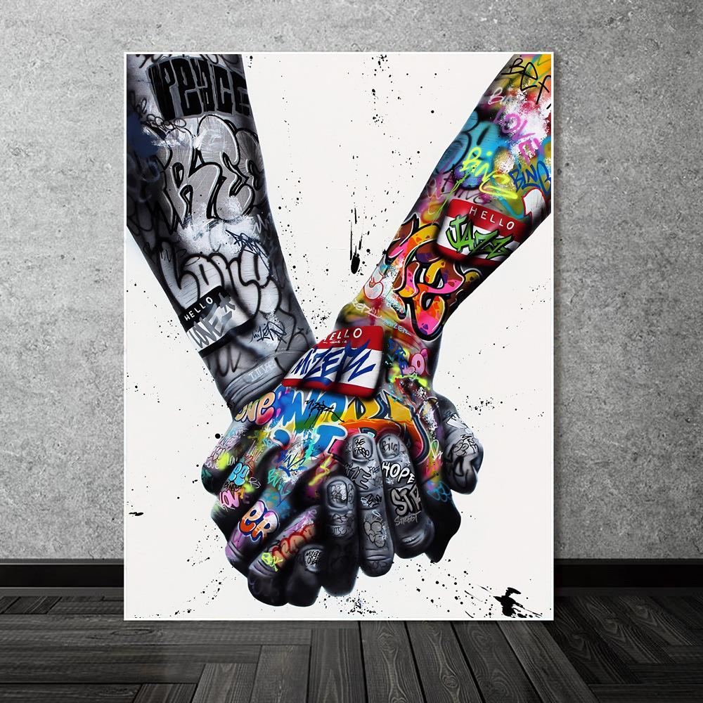 Abstract Hand Canvas Wall Art Painting Graffiti Street Pop Art Love Posters and Print Picture Modern Living Room Home Decoration