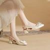 55105 high heels women's thick heel 2025 new square head empty sandals temperament rhinestone bow shoes