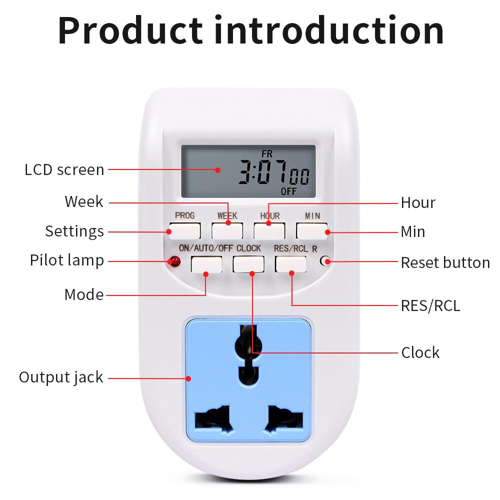 10A Digital Timer Switch EU Programmable Electronic Timing Socket Outlet Kitchen Appliance Time Control Day/Hour Weekly