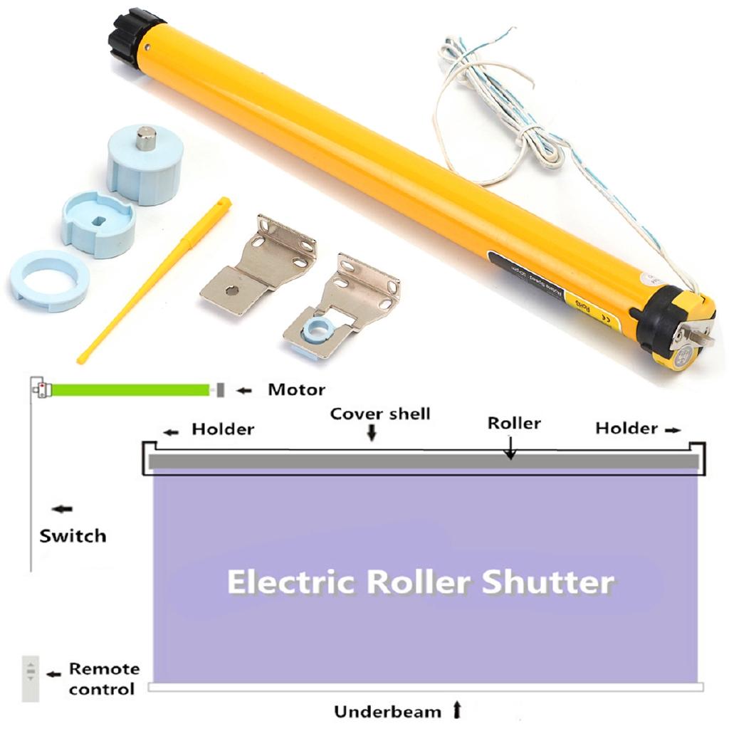 Kit DIY 30 tr/min Haute Qualité Noir & Jaune CC 12V Moteur Tubulaire Électrique pour Store Roulant / Stores Ensemble 11W 25mm