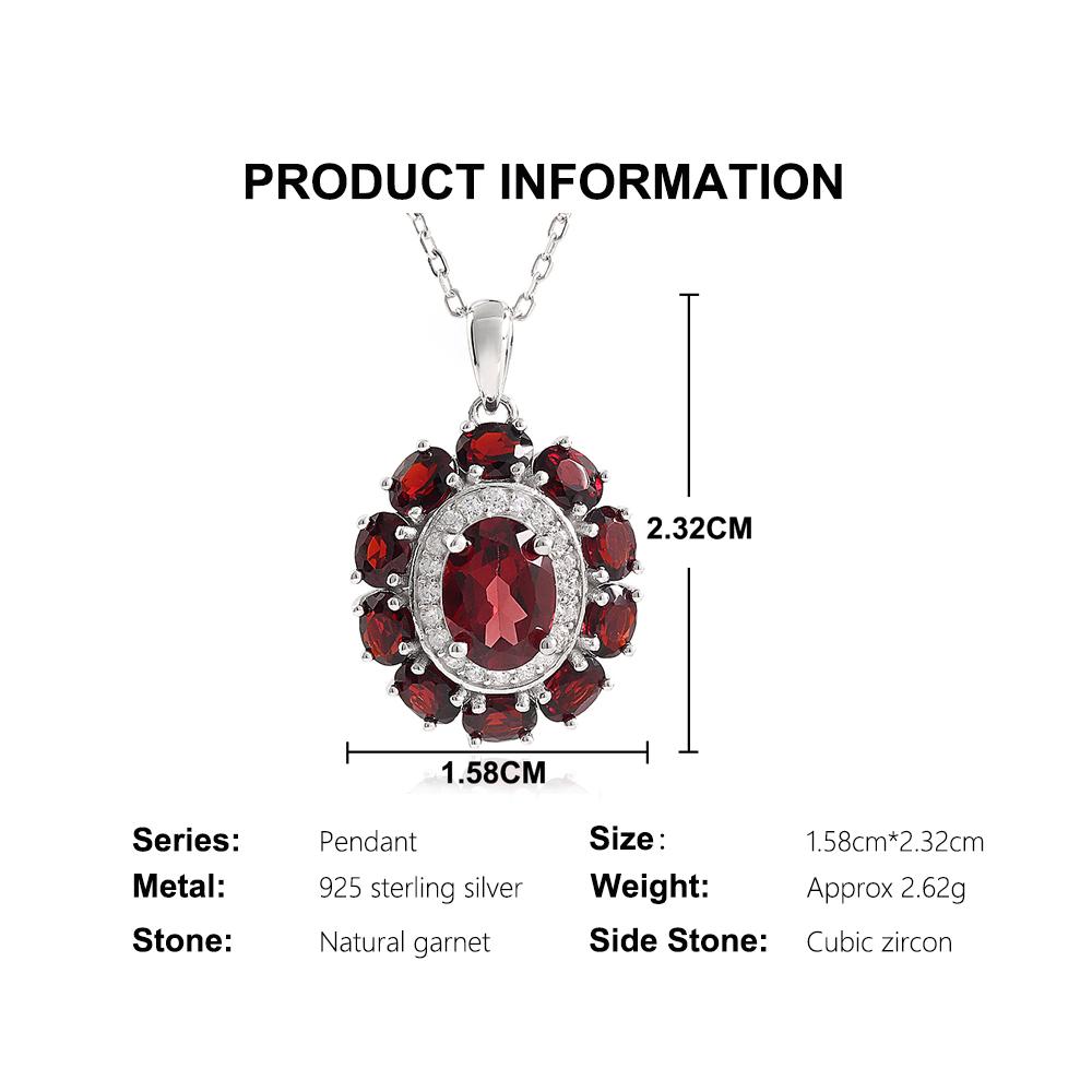 2026,Flower design 925 sterling silver necklace natural garnet pendant January Birthstone fine jewelry for women's birthday gift