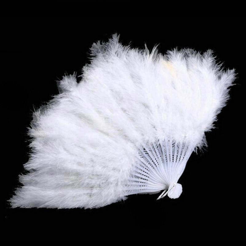 Hand Held Flower Fan White Hand Fan Ladies Folding Feather Fans Home Decor Handmade Dance Wedding Party Accessories Crafts Gifts