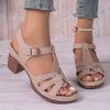 Summer New Round Head Rear Empty One-word Buckle Large Size Women's Thick High-heeled Sandals