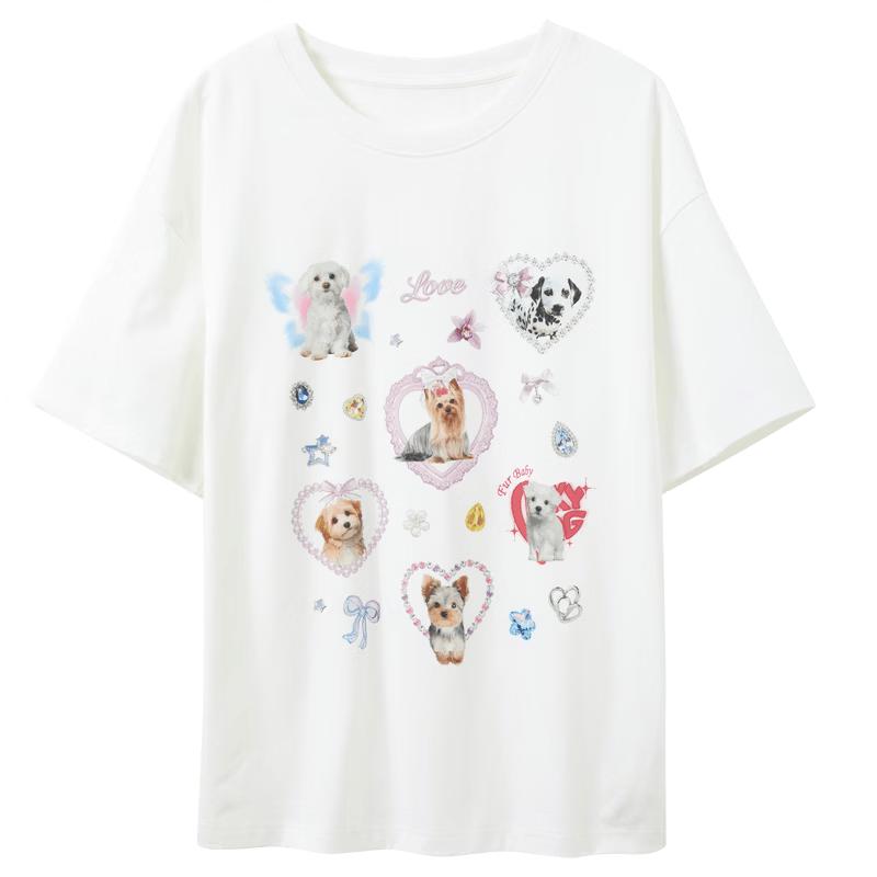 Sancai Summer 2026 Pet Print Loose Fit T-Shirt S