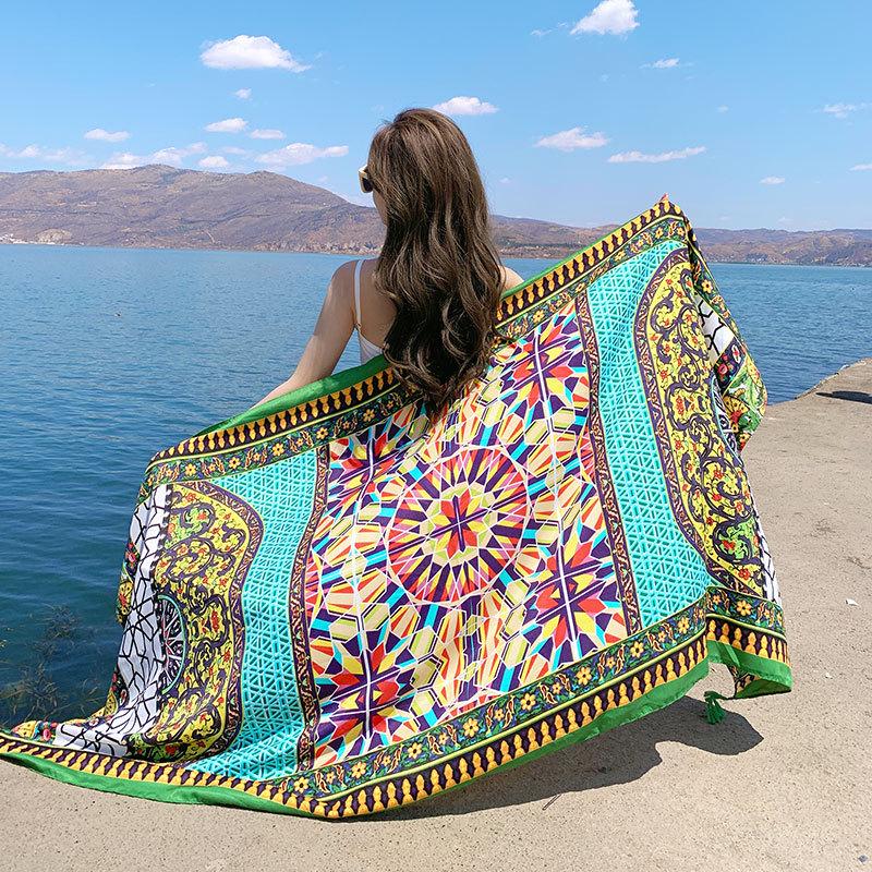 Ethnic Style Silk Scarf: Women's Sunscreen Shawl & Beach Towel