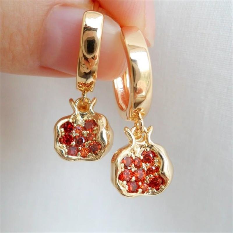 

Exquisite Gold Color Red CZ Garnet Dangle Earrings Woman Geometry Hand Carving Party Daily Wear
