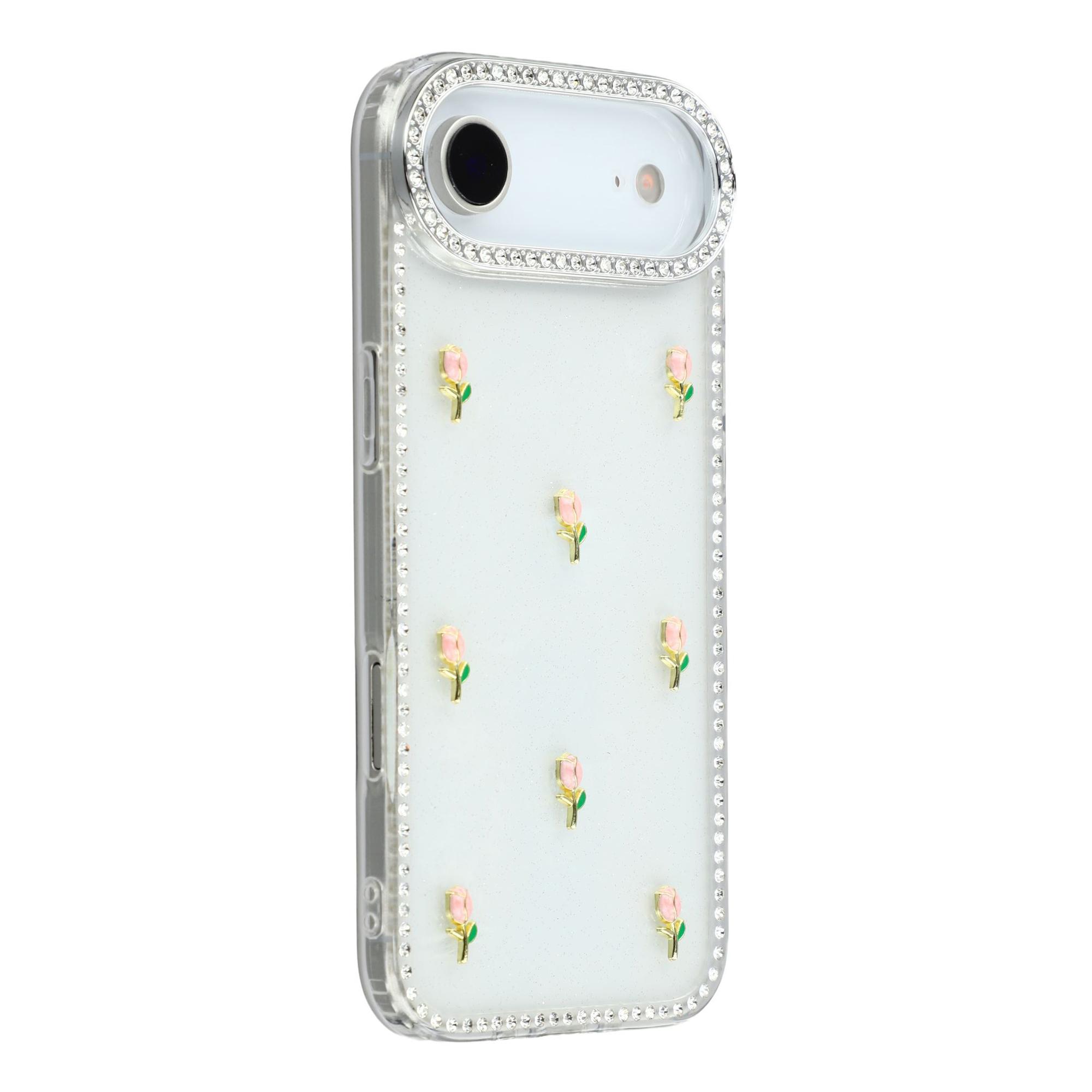 

For iPhone Air Case Rhinestone Edge Small Tulips Decor TPU + PC IMD Phone Cover
