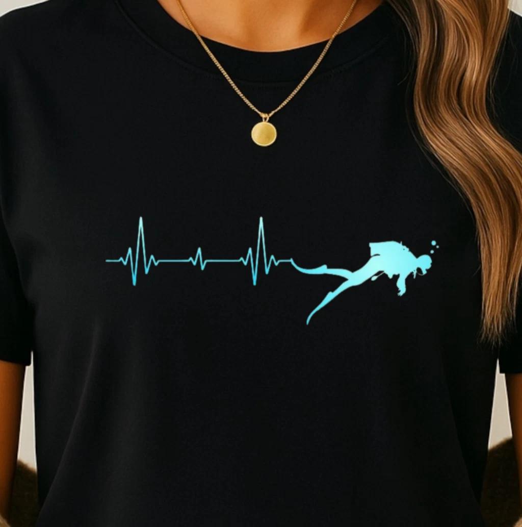 Scuba Diver Heartbeat T-shirt | Diving EKG Line Navy Tee, Ocean Lover s Shirt L
