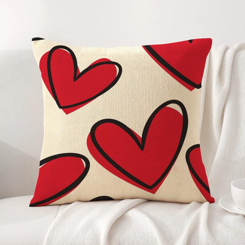 Lovely Heart of Love My Beloved Cushion Cover Natural Linen Organic Fabric DoubleSided Printing Sofa Home Decor Breathable