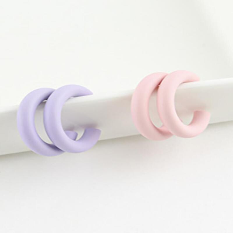 

Women s pastel colored college student plain hoop earrings A19592_White