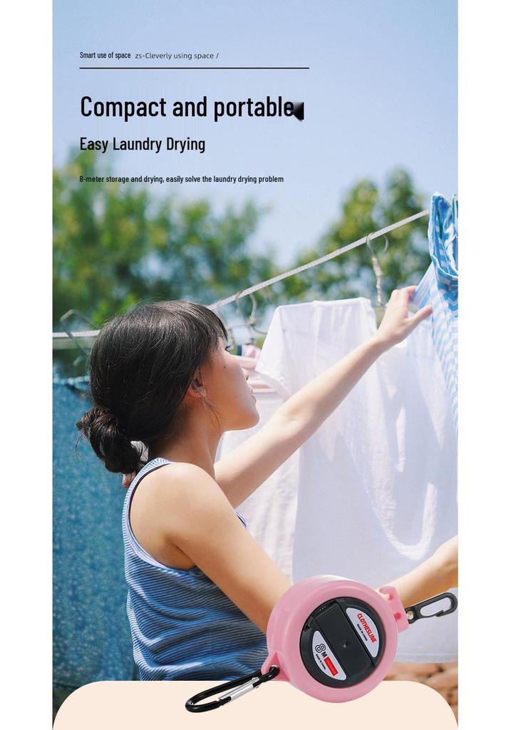 Windproof Retractable Hand-Crank Clothesline: Portable, Punch-Free, Anti-Slip for Travel & Hotels