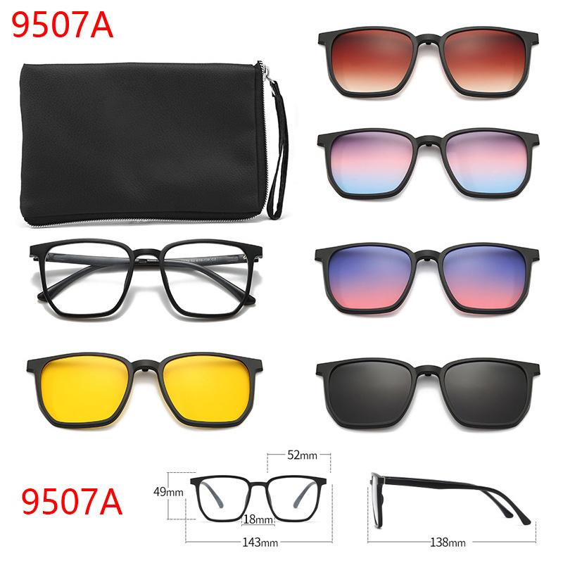 6 In 1 New Magnetic Colorful Clip-On Polarized Sunglasses Driving Night Vision Glasses Clip-On Sunglasses Myopia Frame