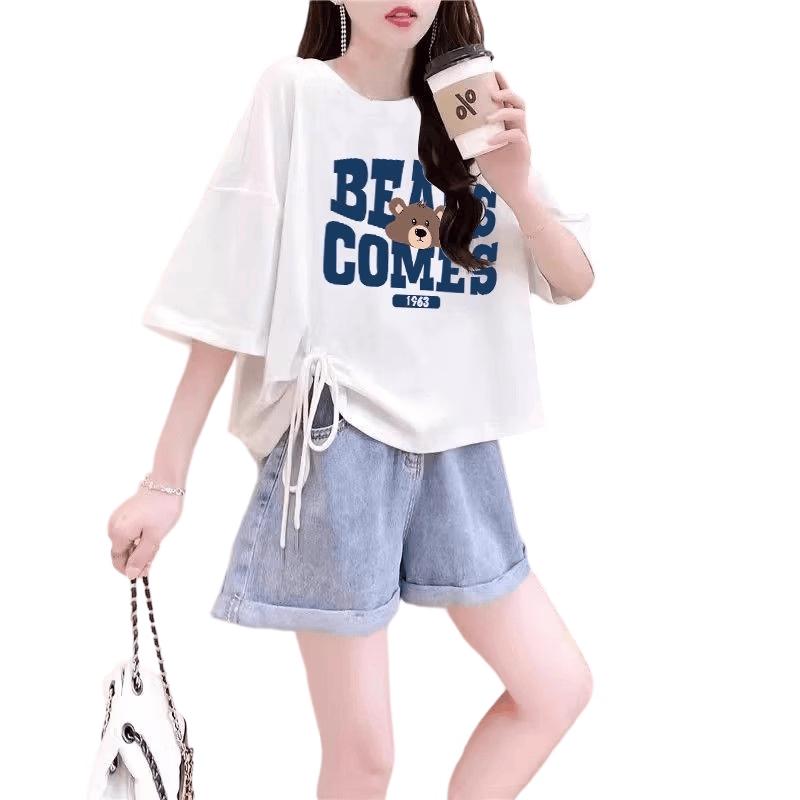 La Chapelle Women s Cartoon Print Drawstring Short Sleeve T-Shirt 2XL серый