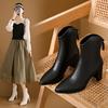 Elegant Women's Ankle Boots with Side Zipper - Pointed Toe, Chunky Heel, Faux Cover, Comfortable & Stylish