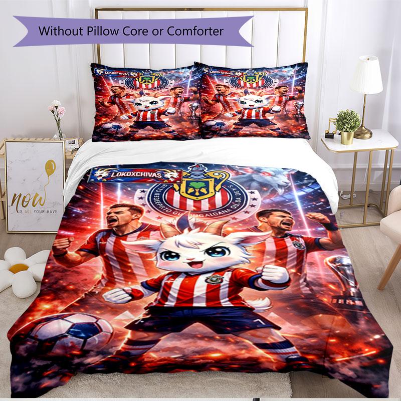 3pcs Duvet Cover Set (1*Duvet Cover + 2*Pillowcase, Without Core), Club Deportivo Guadalajara Print Soft All‑Season Bedding Set, Home Bedroom Decor Gi