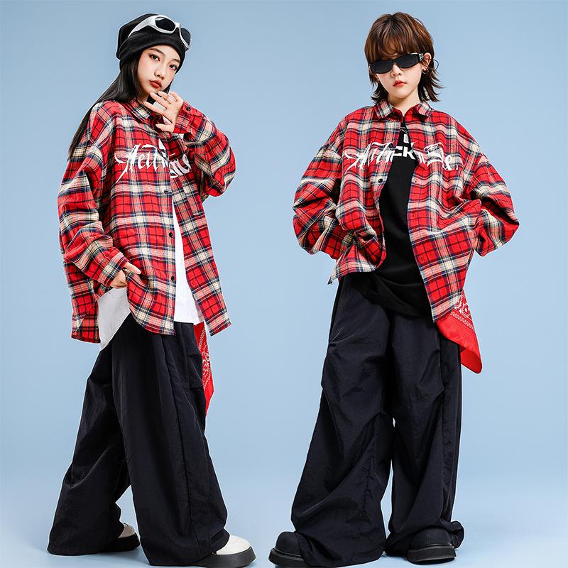 Trendy Kids Hip Hop Plaid Outfit Set for Boys & Girls - Street Dance & Performance Wear