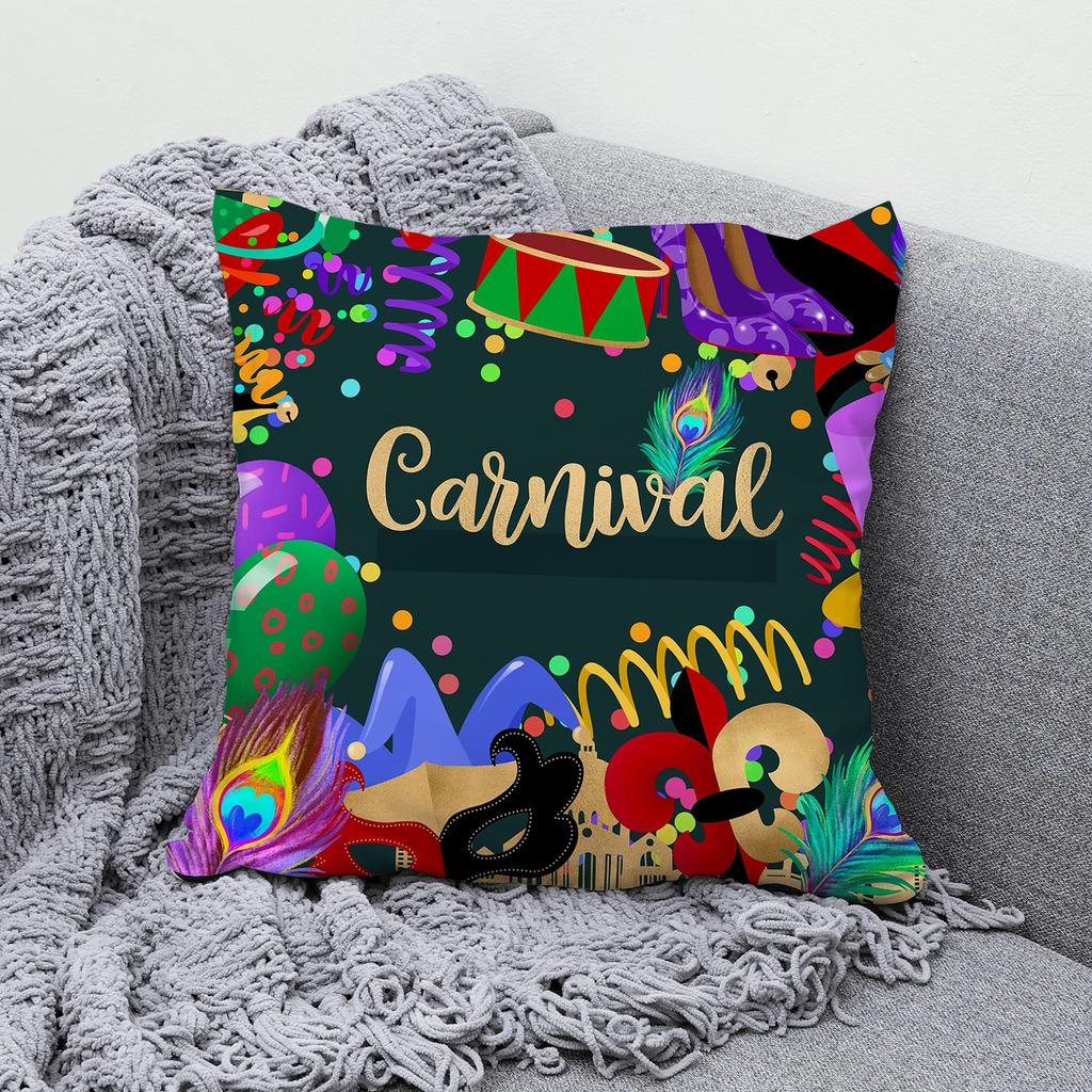 Patterns Of The Brazilian Carnival Throw Pillow Cover With Short Plush Print For Living Room Sofa Decoration Cushion Cover