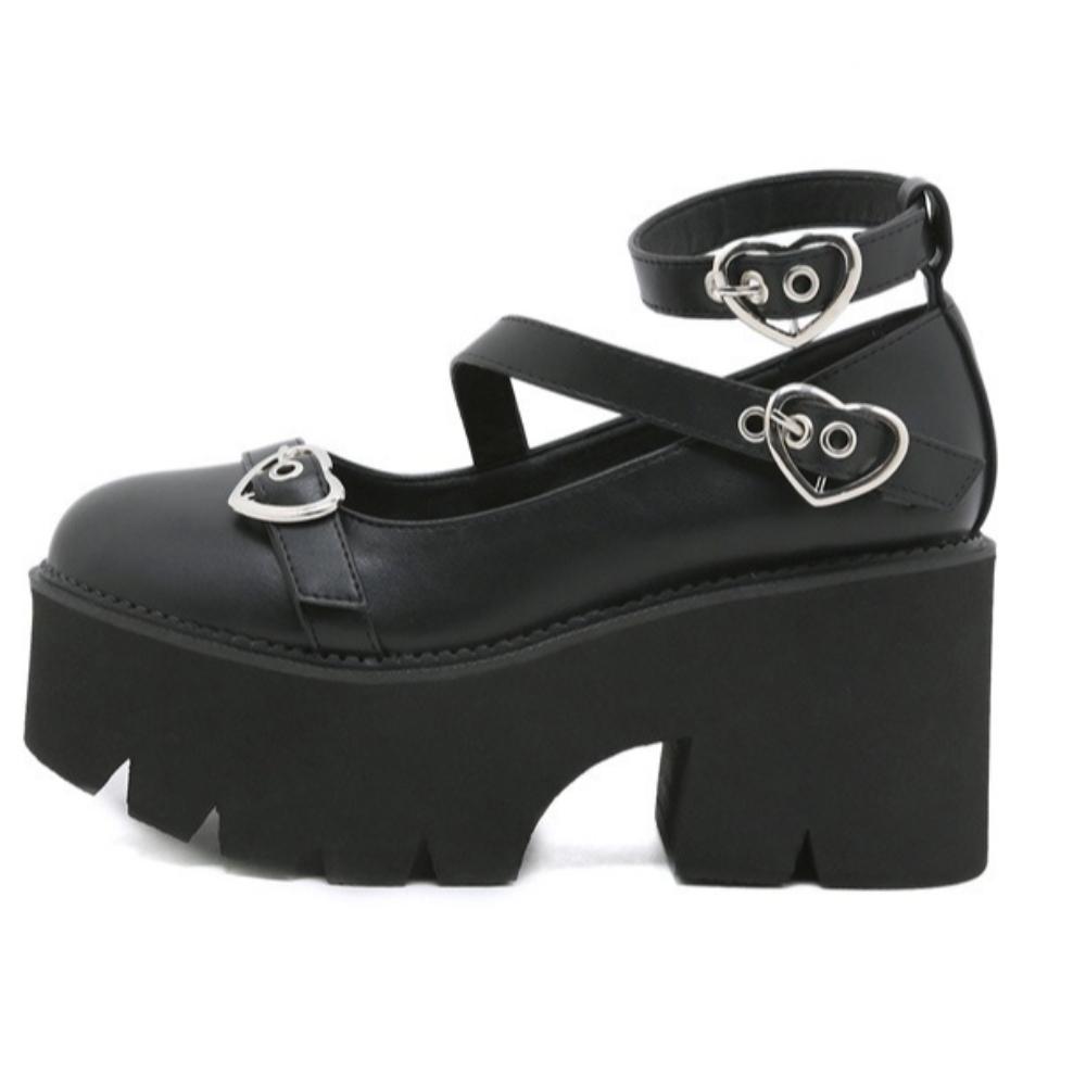 2022 Spring Women British Style Retro Leather Pumps, Block Heel Platform Thick‑Sole Vintage Fashion Ladies Casual Single Shoes