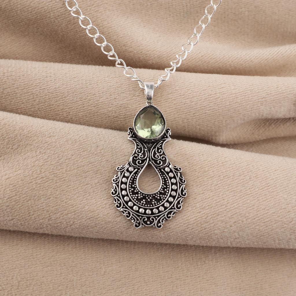 Green Amethyst Gemstone 925 Sterling Unique Pendant 1.8" Women Jewelry For Anniversary Gift CP-45-15