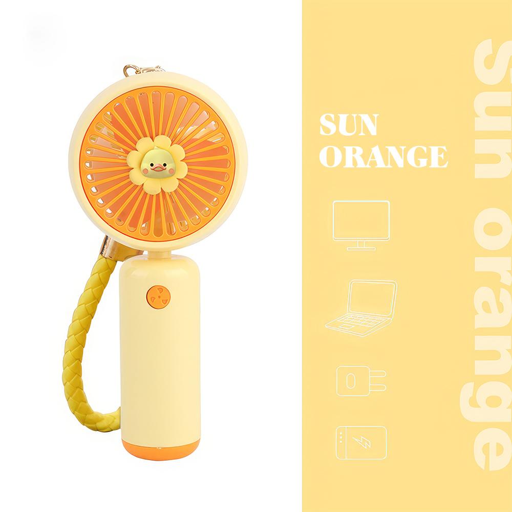 2024 New Handheld Charging Fan Cartoon Cute Small Student Charging Mini Fan with Wrist String Portable Pocket USB Fan Silent