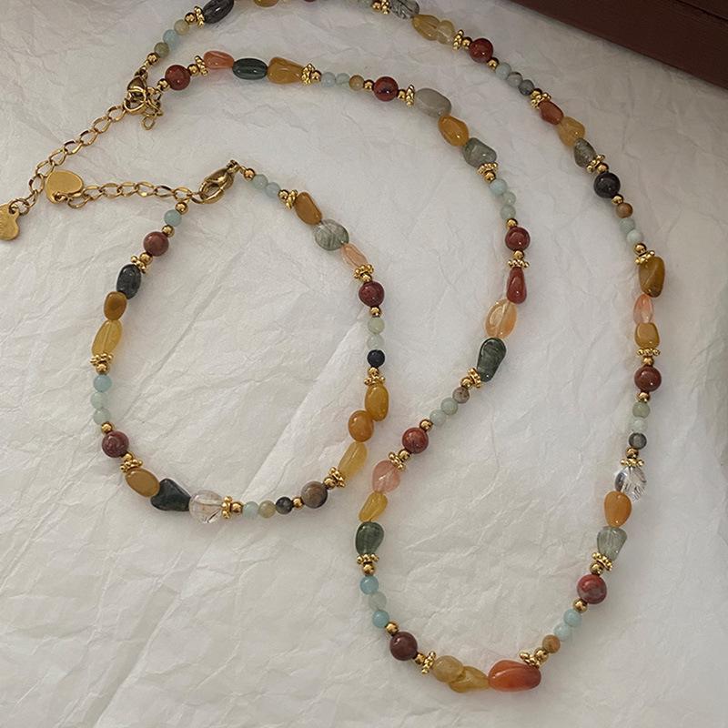 

Fu Lu Shou Amazonite & Agate Necklace - Candy Color, Simple High-End Sweater Chain, New Chinese Style Choker for Women