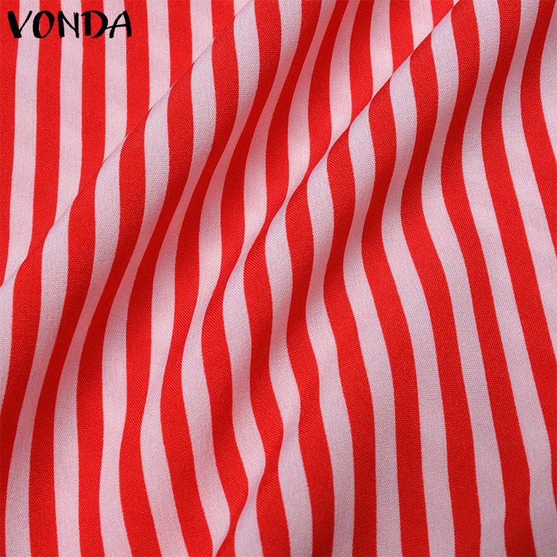 VONDA Women Autumn Shirt Collar 3/4 Sleeve Striped Shirts