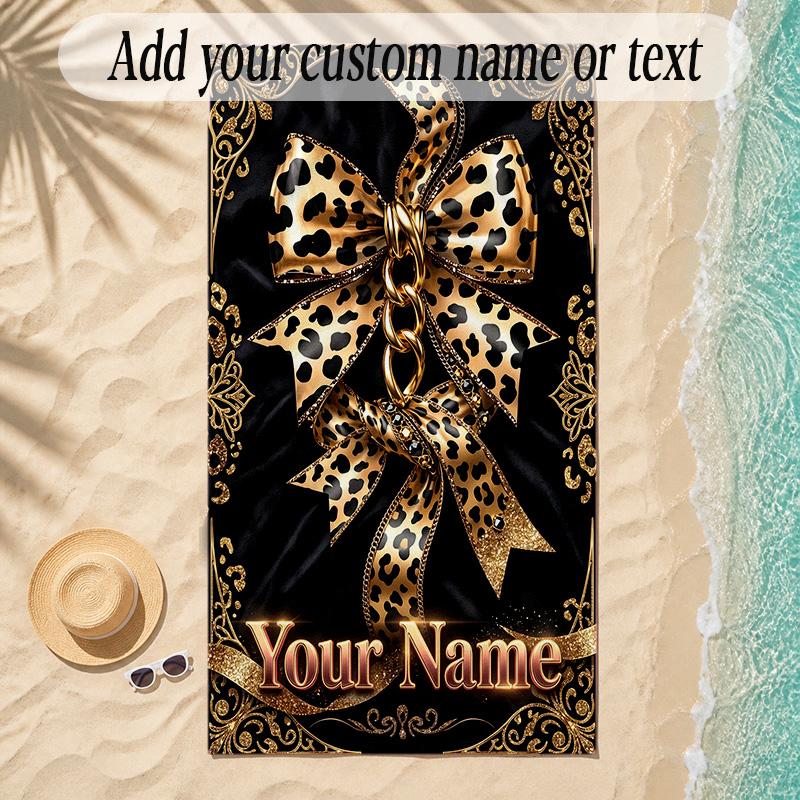 Leopard Theme Soft Beach Towel Personalized Custom Name Text Towel Portable for Beach Pool Travel