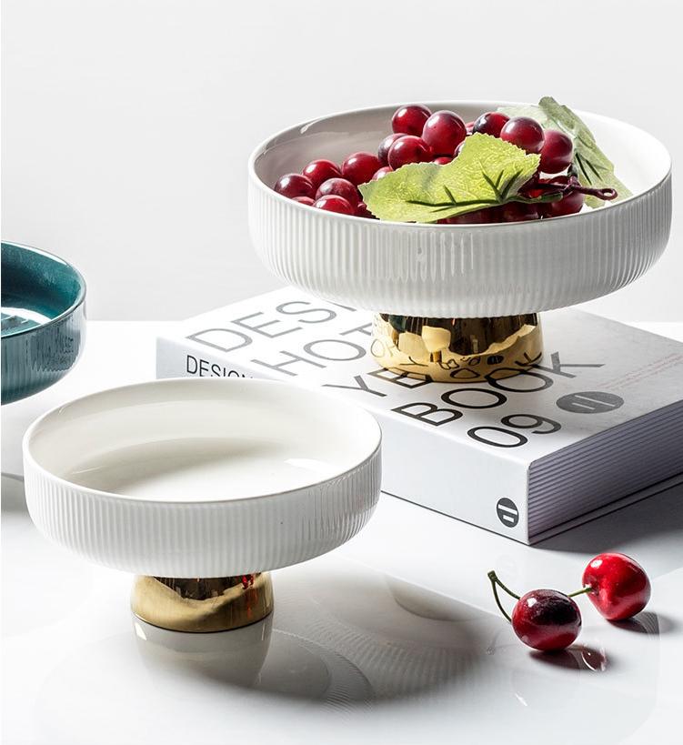 Color Stripe High Foot Shape Ceramic Plate Living Room Fruit Plate Dessert Bowl  Snacks Dishes Home Furnishing Trinket Dish