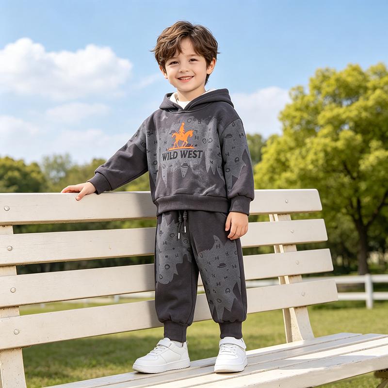 Boys' 2-Piece Cotton Set, Kids Wild West Hoodie and Pants Set, High-Quality Baby Clothes -S-XXL