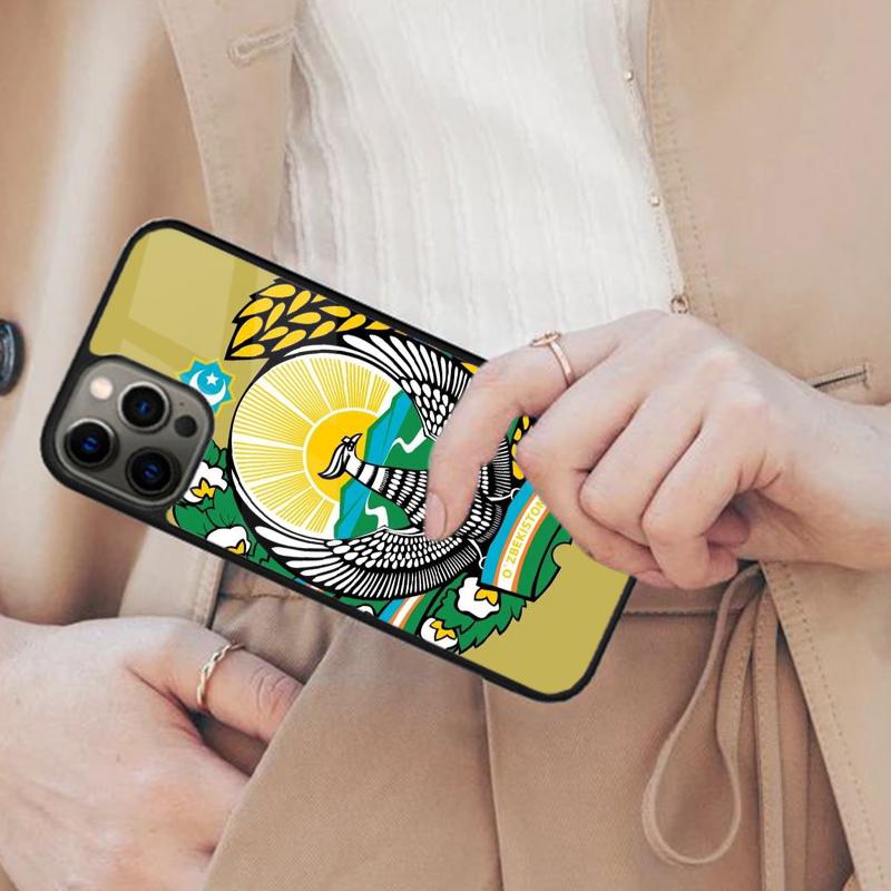 Uzbekistan Flag Coat Of Arms Magnetic Phone Case For APPLE iPhone 17 Air 16 14 13 12 Pro Max 15 Plus Wireless MagSafe Cover