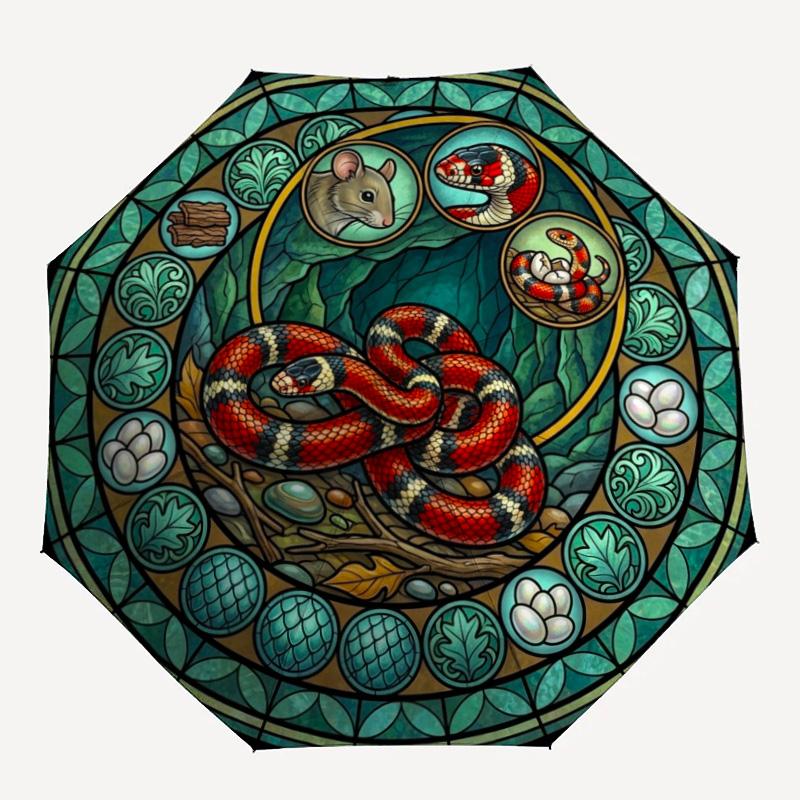 Snake Life Cycle pattern umbrella, portable and foldable design, 8 ribs, a casual accessory for Halloween, Christmas, and birthday gifts.