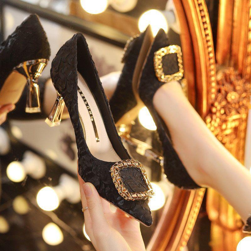 Fashion Women Shoes 2024 Spring Pumps Beige High Heels Work Dress Professional Pointed Wedge Sandals Ladies Shallow Mouth Latest 12cm Me