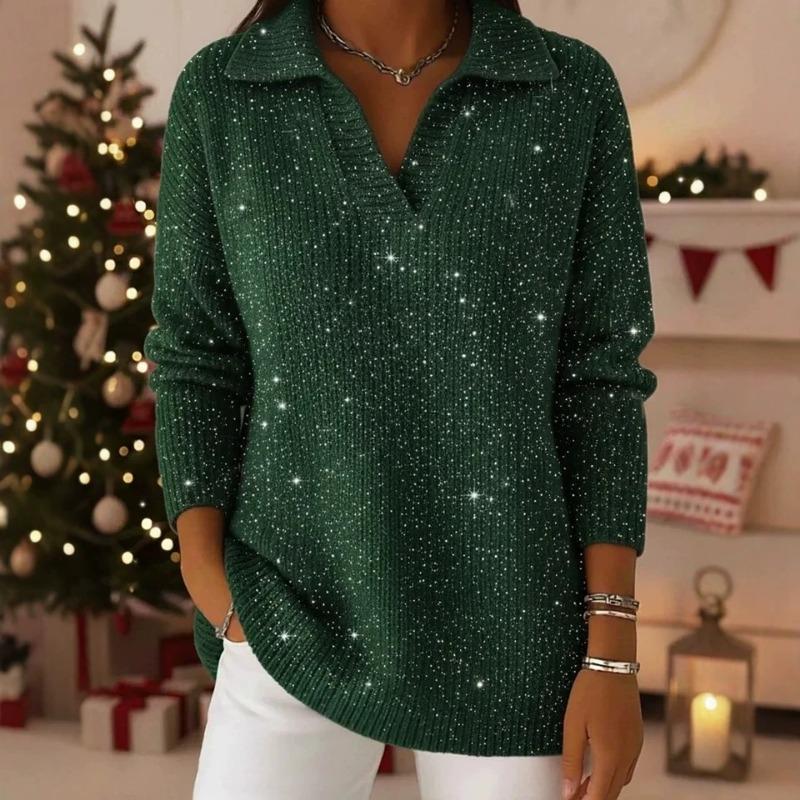 Effen Pullover Lange Mouwen Omgeslagen Kraag Losse Pasvorm T-shirt