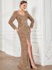 Ever-Pretty Women's Shiny Long Sleeves Sweetheart Fishtail Sequin Front Slit Bodycon Evening Dresses