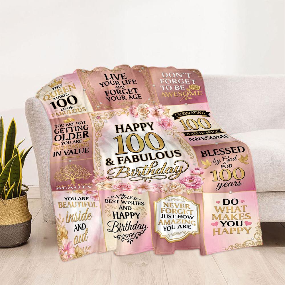 Happy 100th Birthday Quotes Blanket Durable Comfort Great for Livingroom Seaside Sofa Four Seasons Universal Warmthful Decor
