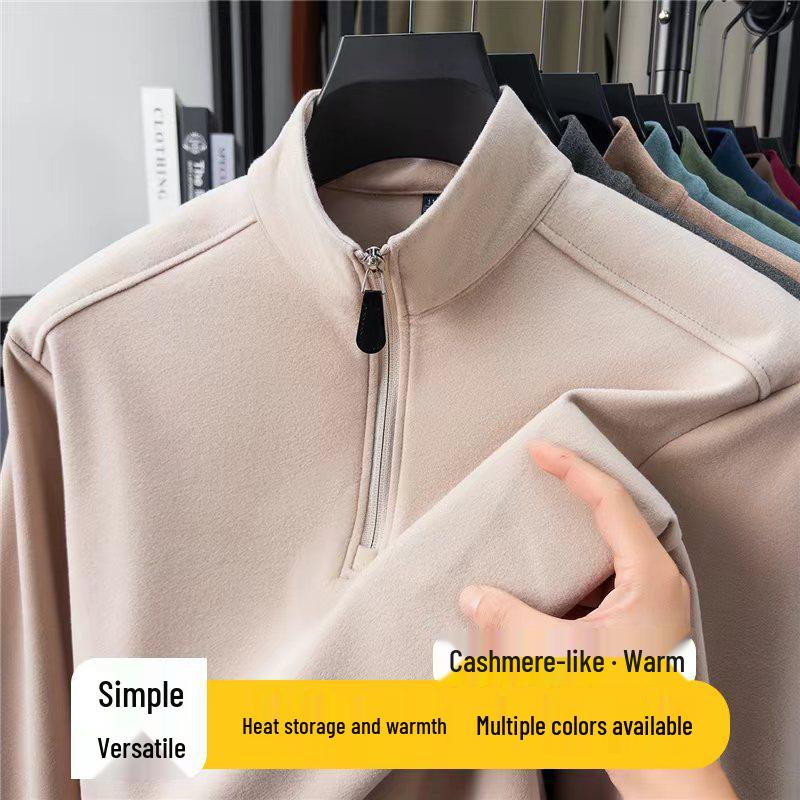 Men's Thermal Fleece Half-Zip Stand Collar Long Sleeve T-shirt Hoodie - Warm Autumn/Winter Layer