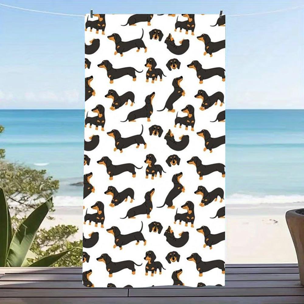 All Over Black Tan Dachshund Silhouette Beach Towel,gentle skin-friendly sand-free fabric for lakeside rest,park lounge