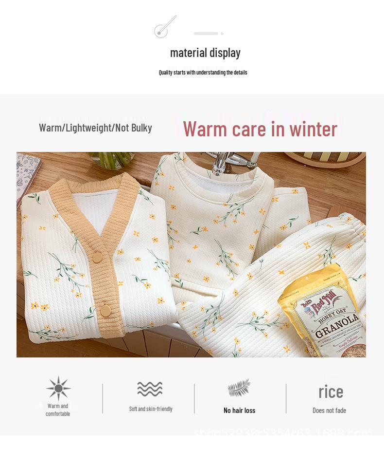 Autumn-Winter Maternity Pajama Set: Cozy Cotton Three-Piece for Postpartum Pregnant Women