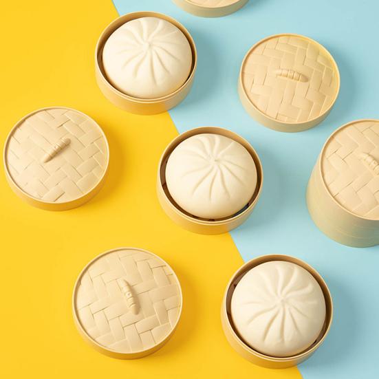 Stuffed Bun Slow Rebound Toy with Plastic Steamer Squishes Flexible TPR Stress Relief Funny Cute Bun Squeeze