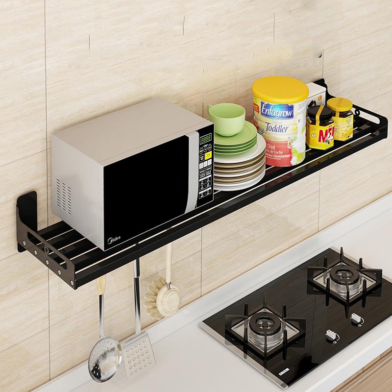 Stainless Steel Tube Punch-free Kitchen Shelf Wall-mounted Microwave Oven Hanging Wall Seasoning Storage Bracket Organizer
