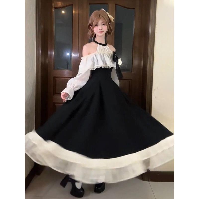 Spot, Dark Elegant Star Shadow, Elegant Lolita Lolita Long-sleeved Dress, New Bow Dress.
