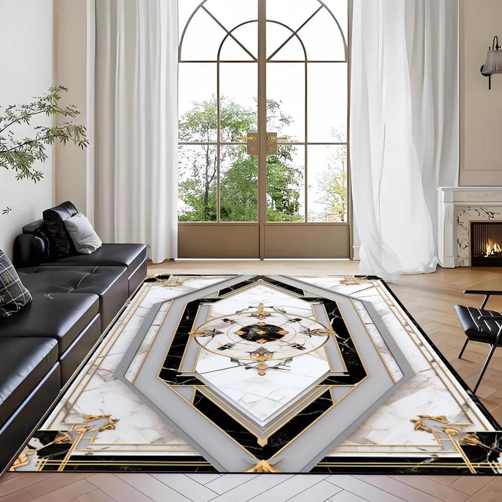 Nordic Marble Print Area Rug for Living Room In Front of Sofa Non-Slip Modern Floor Mat for Bedroom