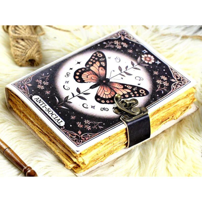Blank Spell Book of Shadows Luna Moth Journal Witchcraft Supplies Moth Decor and Morpho Butterfly Print Luna Moth Journal gift for Him, Her